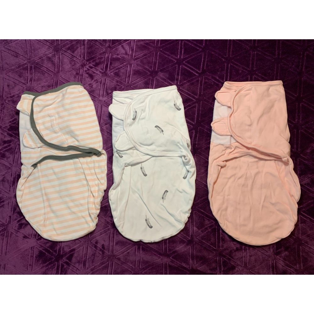 Set of 3 Swaddle Blankets Adjustable Wrap Small newborn-3 months feather stripes